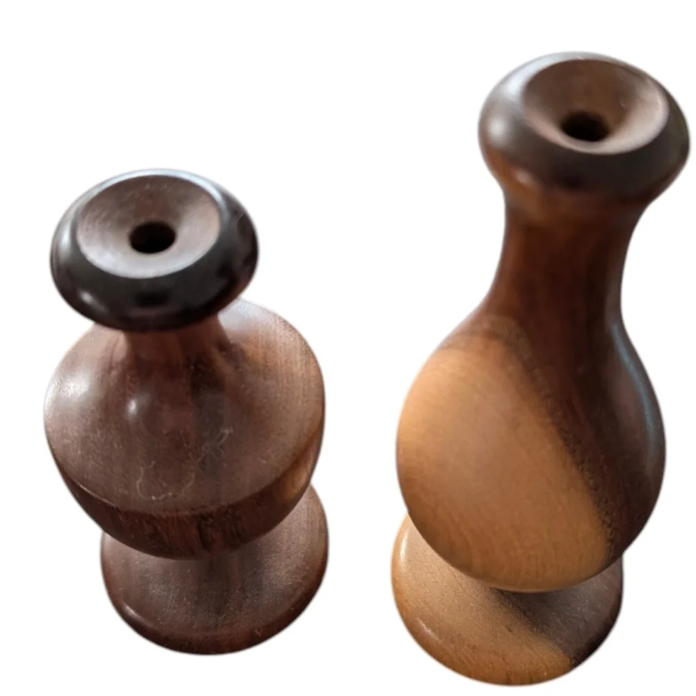 (2) Vintage MCM Danish Lathe Turned Small Bud Vases